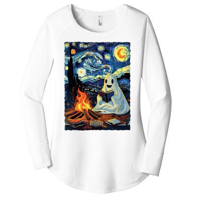 Ghost Book Reading Camping Halloween Van Gogh Starry Night Women's Perfect Tri Tunic Long Sleeve Shirt