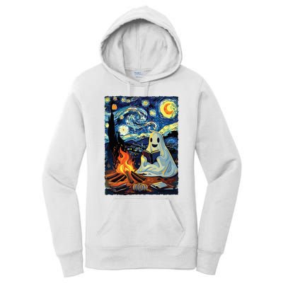 Ghost Book Reading Camping Halloween Van Gogh Starry Night Women's Pullover Hoodie