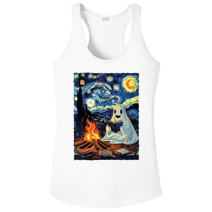 Ghost Book Reading Camping Halloween Van Gogh Starry Night Ladies PosiCharge Competitor Racerback Tank