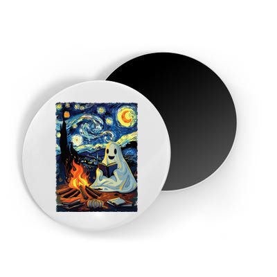 Ghost Book Reading Camping Halloween Van Gogh Starry Night Magnet