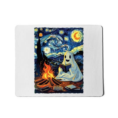 Ghost Book Reading Camping Halloween Van Gogh Starry Night Mousepad