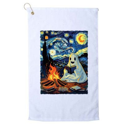 Ghost Book Reading Camping Halloween Van Gogh Starry Night Platinum Collection Golf Towel