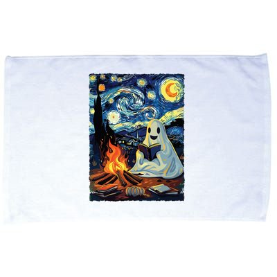 Ghost Book Reading Camping Halloween Van Gogh Starry Night Microfiber Hand Towel