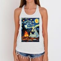 Ghost Book Reading Camping Halloween Van Gogh Starry Night Women's Knotted Racerback Tank