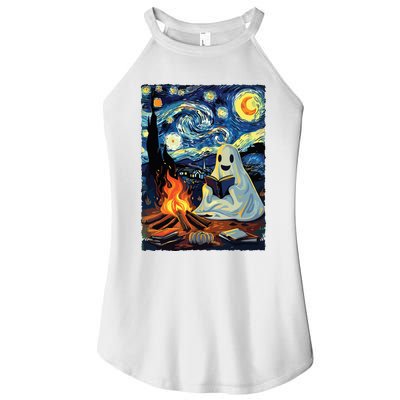 Ghost Book Reading Camping Halloween Van Gogh Starry Night Women's Perfect Tri Rocker Tank