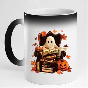 Ghost Book Reading Halloween Books Lover Teacher 11oz Black Color Changing Mug