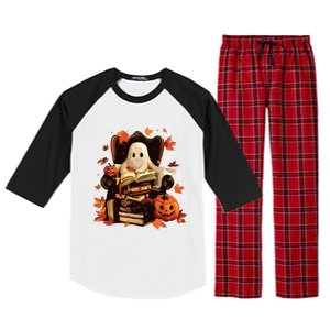 Ghost Book Reading Halloween Books Lover Teacher Raglan Sleeve Pajama Set