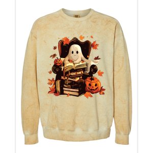 Ghost Book Reading Halloween Books Lover Teacher Colorblast Crewneck Sweatshirt