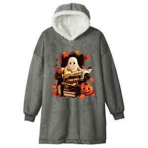 Ghost Book Reading Halloween Books Lover Teacher Hooded Wearable Blanket