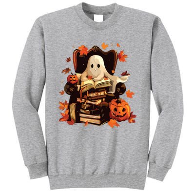 Ghost Book Reading Halloween Books Lover Teacher Tall Sweatshirt