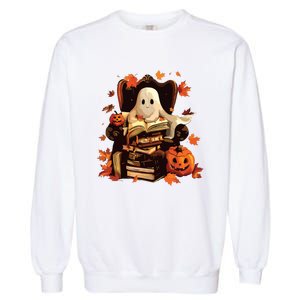 Ghost Book Reading Halloween Books Lover Teacher Garment-Dyed Sweatshirt