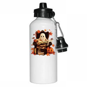 Ghost Book Reading Halloween Books Lover Teacher Aluminum Water Bottle