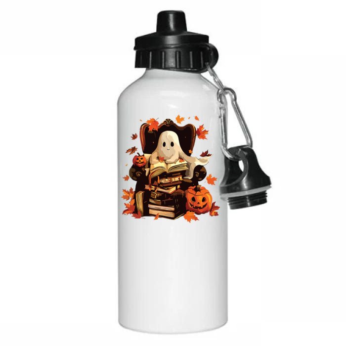 Ghost Book Reading Halloween Books Lover Teacher Aluminum Water Bottle