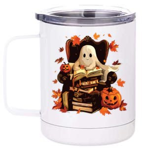 Ghost Book Reading Halloween Books Lover Teacher 12 oz Stainless Steel Tumbler Cup