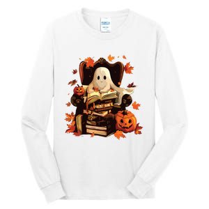 Ghost Book Reading Halloween Books Lover Teacher Tall Long Sleeve T-Shirt