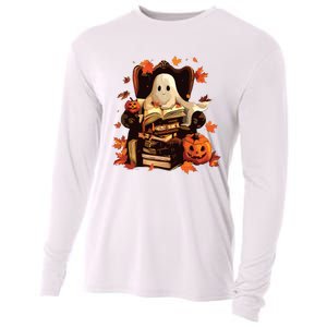 Ghost Book Reading Halloween Books Lover Teacher Cooling Performance Long Sleeve Crew