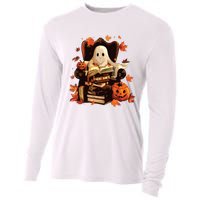 Ghost Book Reading Halloween Books Lover Teacher Cooling Performance Long Sleeve Crew