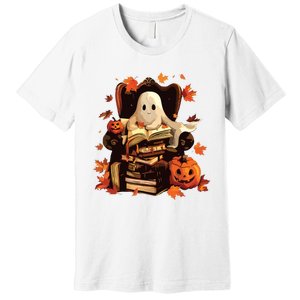 Ghost Book Reading Halloween Books Lover Teacher Premium T-Shirt