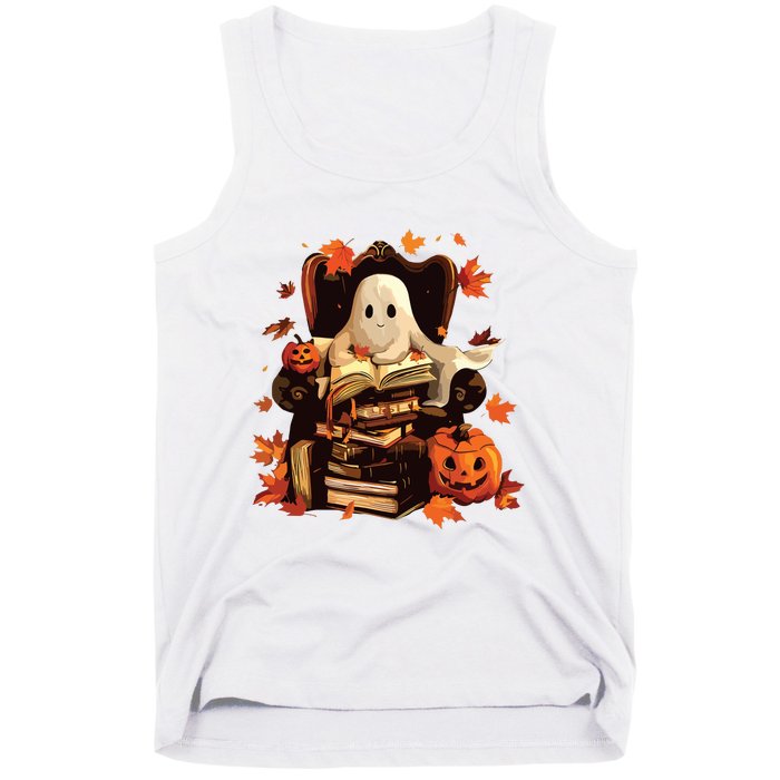 Ghost Book Reading Halloween Books Lover Teacher Tank Top