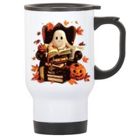 Ghost Book Reading Halloween Books Lover Teacher Stainless Steel Travel Mug