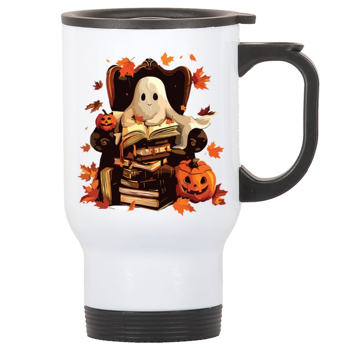 Ghost Book Reading Halloween Books Lover Teacher Stainless Steel Travel Mug