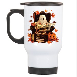 Ghost Book Reading Halloween Books Lover Teacher Stainless Steel Travel Mug