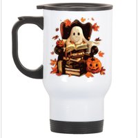 Ghost Book Reading Halloween Books Lover Teacher Stainless Steel Travel Mug