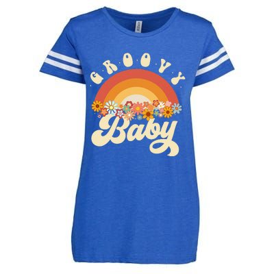 Groovy Baby Retro Rainbow Colorful Flowers Design Enza Ladies Jersey Football T-Shirt