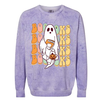 Ghost Book Reading Halloween Costume Teacher Books Lover Colorblast Crewneck Sweatshirt