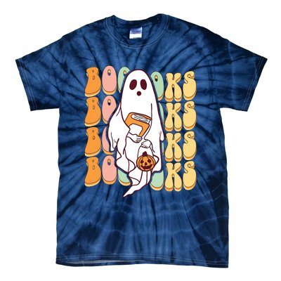 Ghost Book Reading Halloween Costume Teacher Books Lover Tie-Dye T-Shirt