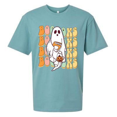 Ghost Book Reading Halloween Costume Teacher Books Lover Sueded Cloud Jersey T-Shirt