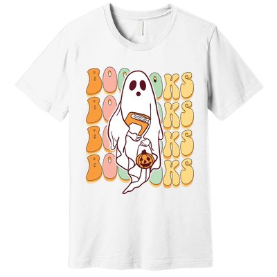 Ghost Book Reading Halloween Costume Teacher Books Lover Premium T-Shirt