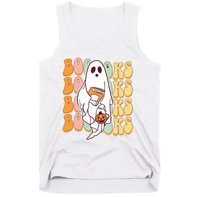 Ghost Book Reading Halloween Costume Teacher Books Lover Tank Top