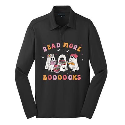 Ghost Book Read More Books Teachers Halloween Silk Touch Performance Long Sleeve Polo