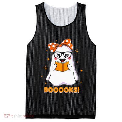 Ghost Book Reading Halloween Costume Teacher Books Lover Mesh Reversible Basketball Jersey Tank