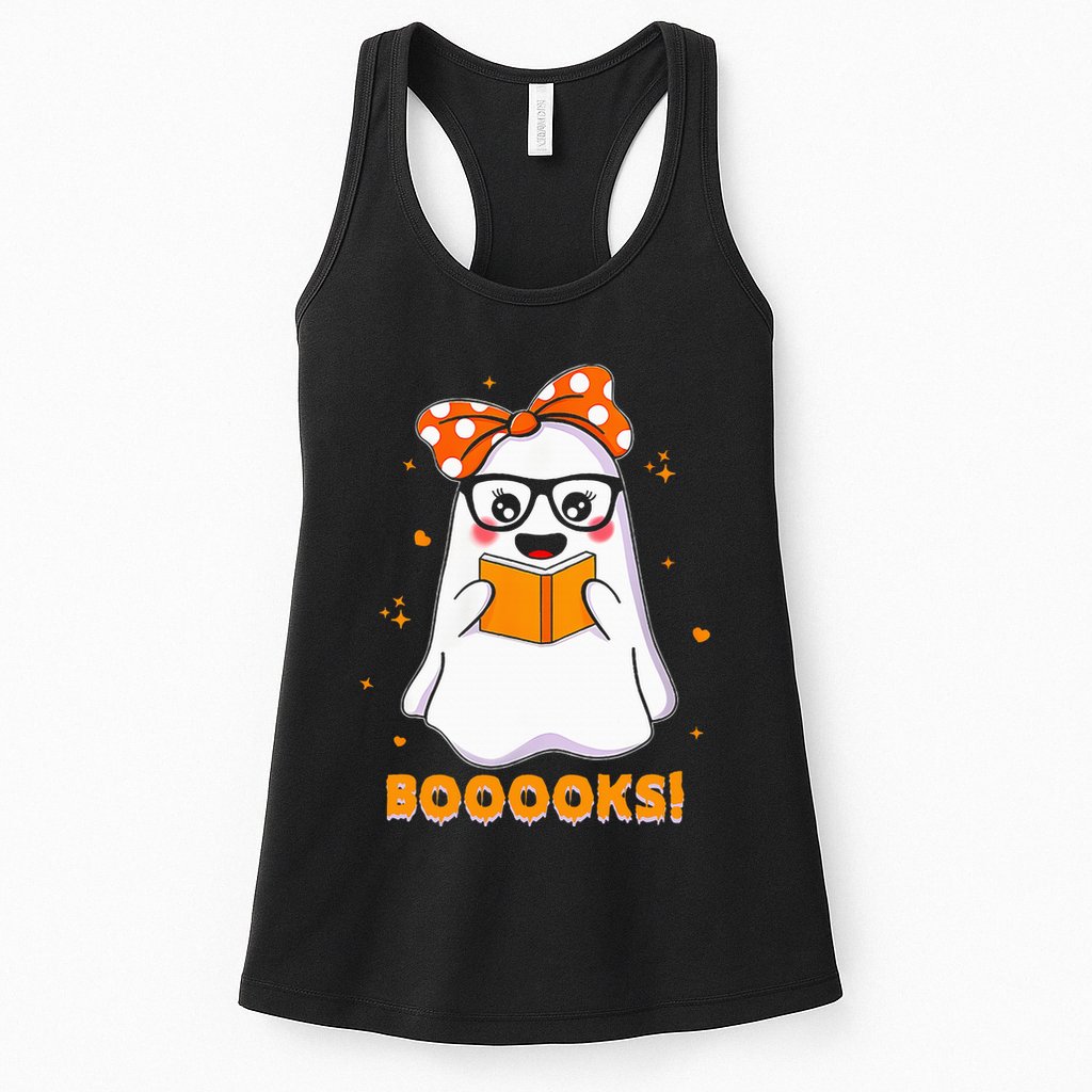 Ghost Book Reading Halloween Costume Teacher Books Lover Womens Tank Top