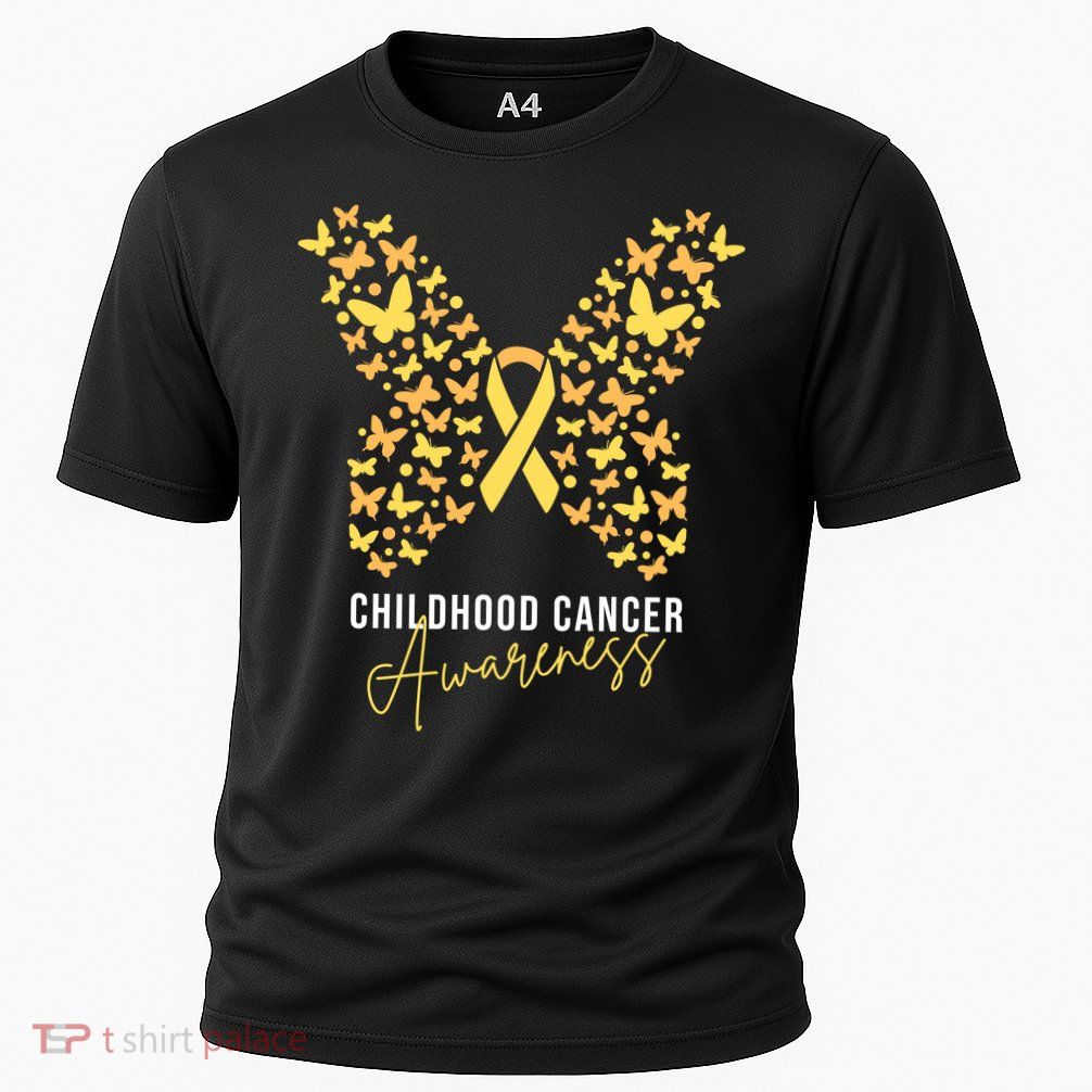 Gold Butterfly Ribbon Childhood Cancer Awareness Cooling Performance Crew T-Shirt