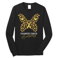 Gold Butterfly Ribbon Childhood Cancer Awareness Long Sleeve Shirt