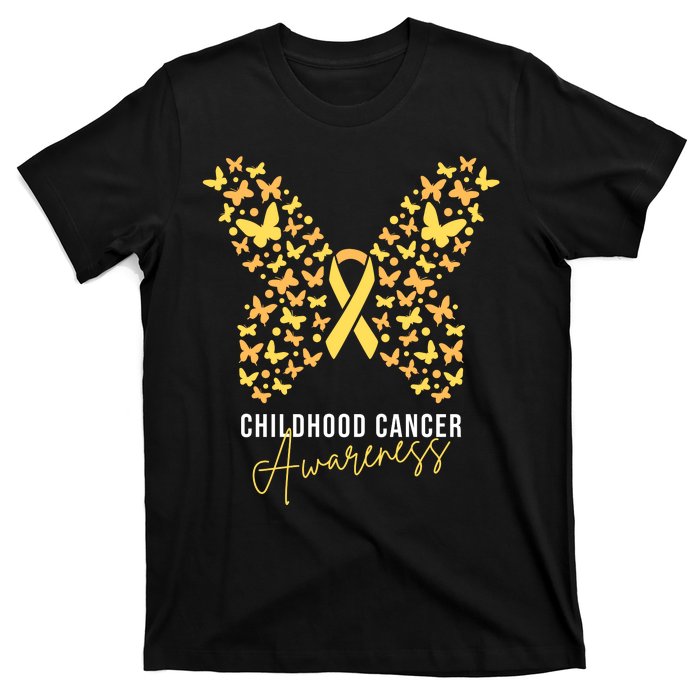 Gold Butterfly Ribbon Childhood Cancer Awareness T-Shirt