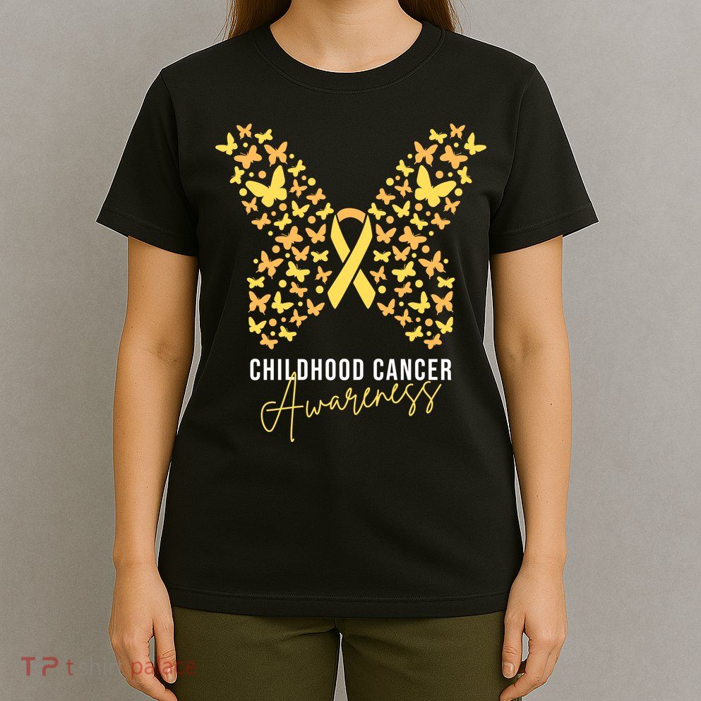 Gold Butterfly Ribbon Childhood Cancer Awareness T-Shirt