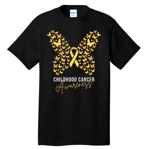 Gold Butterfly Ribbon Childhood Cancer Awareness Tall T-Shirt