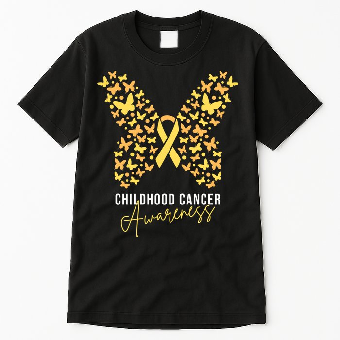 Gold Butterfly Ribbon Childhood Cancer Awareness Tall T-Shirt