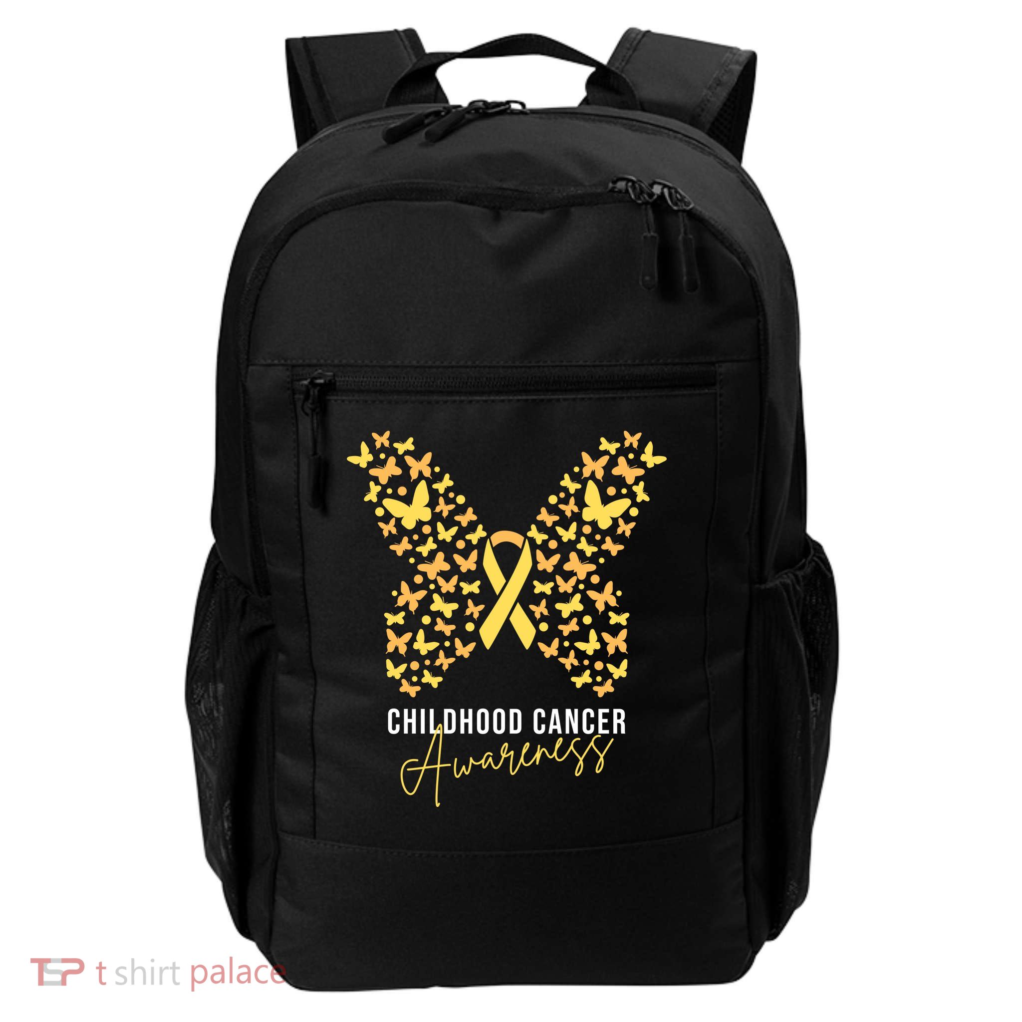 Gold Butterfly Ribbon Childhood Cancer Awareness Daily Commute Backpack