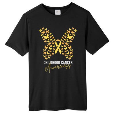 Gold Butterfly Ribbon Childhood Cancer Awareness Tall Fusion ChromaSoft Performance T-Shirt