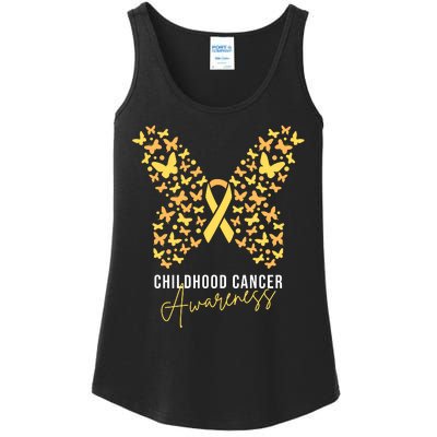 Gold Butterfly Ribbon Childhood Cancer Awareness Ladies Essential Tank