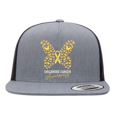 Gold Butterfly Ribbon Childhood Cancer Awareness Flat Bill Trucker Hat