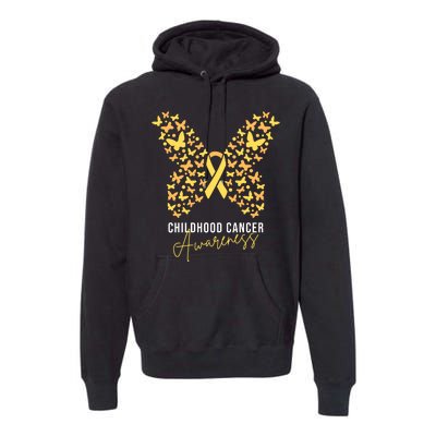 Gold Butterfly Ribbon Childhood Cancer Awareness Premium Hoodie