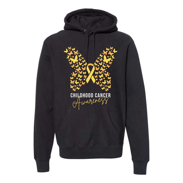 Gold Butterfly Ribbon Childhood Cancer Awareness Premium Hoodie