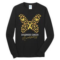 Gold Butterfly Ribbon Childhood Cancer Awareness Tall Long Sleeve T-Shirt