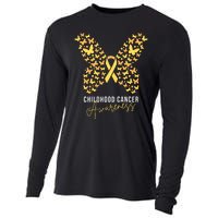 Gold Butterfly Ribbon Childhood Cancer Awareness Cooling Performance Long Sleeve Crew